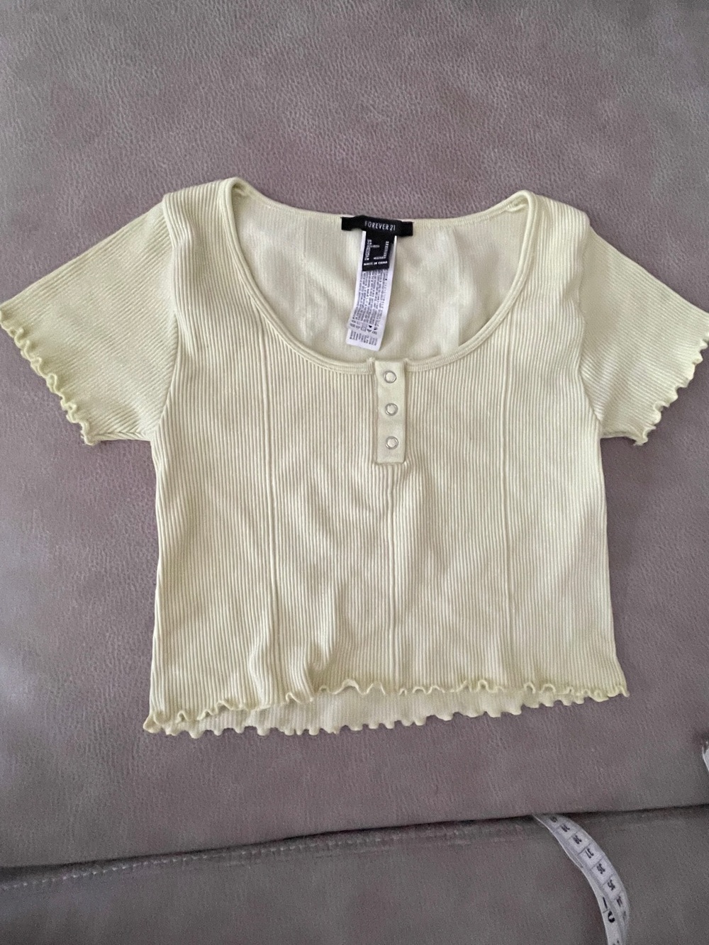 Forever 21 Pale Yellow Ribbed Scoop Neck Crop Top